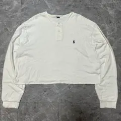 ポロ刺繍入りホワイトクロップドトレーナー　【N38】