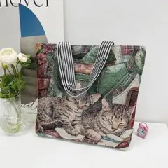 かわいい子猫柄 大容量 トートバッグ ショルダー ねこ柄 ファスナー付き