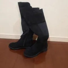 スエード ニーハイブーツ ジッパー付き　黒