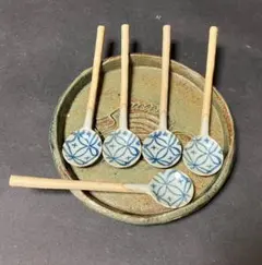和食器 陶器製スプーン 藍色模様　5本セット