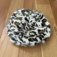 美品＊レオパード柄 ベレー帽 ファー素材
