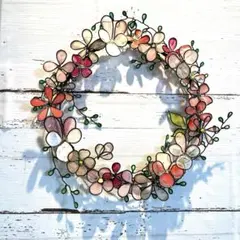 ワイヤークラフト　ワイヤーアート　ビオラと小花のお花いっぱいつる風リース