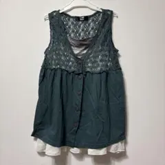 ［2点セット］CLEAMY CHICK クロシェ編みチュニック&ボーダーキャミM