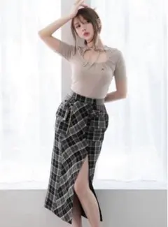 ANDMARY Anna check long skirt