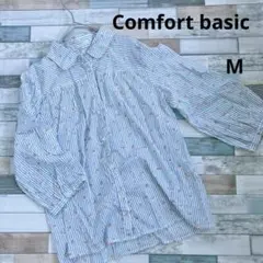 Comfort basic ストライプ 花柄 ブラウス 七分袖　ハニーズ　M