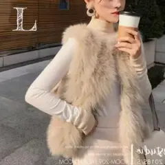 【Lサイズ 】フェイクファー ベスト　レディース トレンド ジレ 韓国 お出かけ