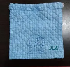 水色の猫　ミシン刺繍　給食袋