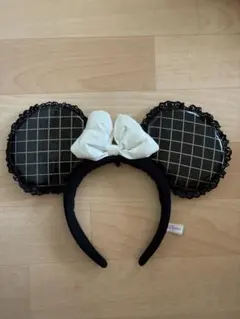 ミッキー耳カチューシャ 黒金チェック
