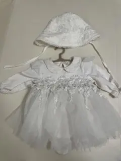 セレモニードレス　ベビードレス　帽子セット　長袖　新生児　女の子