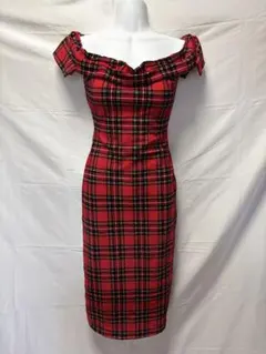 [SHEIN]オフショルダー タータンチェック タイトドレス キャバドレス