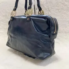 トリーバーチ　ハンドバッグ　シワ加工　レザー　ゴールド金具