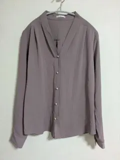 GLACIER Mサイズ くすみパープル Vネックノーカラー長袖シャツ