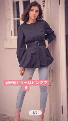 新品！eimy バルーンスリーブペプラムブルゾン ピンク Sのサムネイル