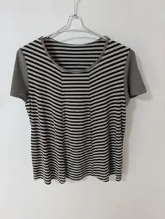 レスハビッツ 黒×ベージュ 半袖 ボーダー カットソー コットン M