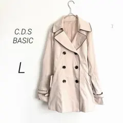 C.D.S BASIC 配色パイピング トレンチコート ピンクベージュ L