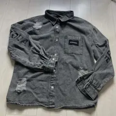 【ANAP GIRL】クラッシュ　デニムシャツ　ブラック　M