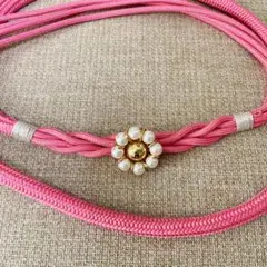 帯締め　飾り付き　振袖用　ピンク系　金糸入り