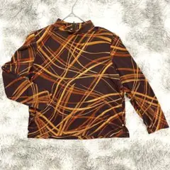 【REDMOON】総柄 カットソー 長袖 Lサイズ 茶