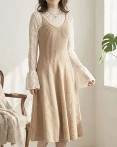 Lily Brownキャミワンピ ニットレトロワンピース ベージュ F アンゴラ