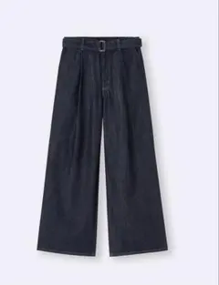 新品　GU ライトデニム　ベルテッドワイドパンツ　XL