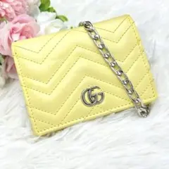 美品✨️GUCCI GGマーモント レザー チェーンショルダーウォレット イエロー