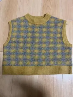 ZARA ノースリーブニットベスト イエロー・グレー