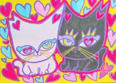 保護猫さん おめかし】A5 額無し 絵画 イラスト 猫の絵 猫 猫絵 アート