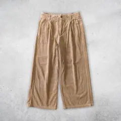 vintage コーデュロイ ワイドパンツ ツータック 太畝 ベージュ 古着
