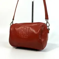 美品　ヒロフ ショルダーバッグ　斜め掛け　ミニボストン　本革　レザー　レッド　赤