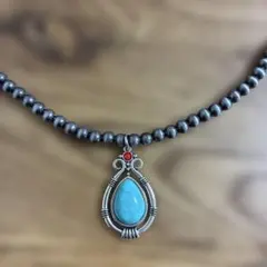 ターコイズ 燻 ネックレス ナバホ族 赤 インディアン ジュエリー パール