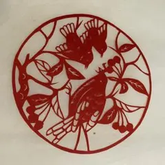切り絵、中国伝統、ペーパーアートカット、￼赤い鳥と植物の切り絵10枚セット