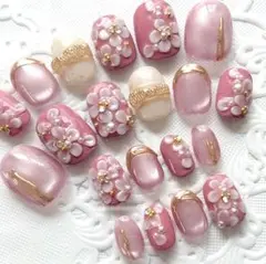 ネイルチップ ぷっくりお花/3Dフラワー/ウエディング/入学式フルサイズb927