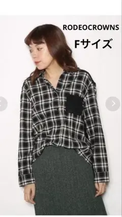 RCWB チェック柄シャツ ドッキングニット ブラック Fサイズ 長袖シャツ