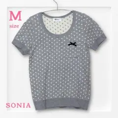 ソニアリキエル グレー ドット柄 Tシャツ《M》胸元ポケットリボン付 カットソー