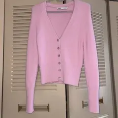ZARA ピンク Vネック カーディガン M