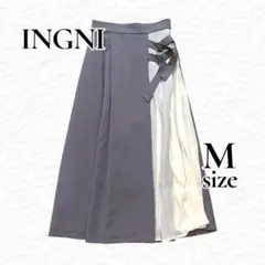 イング 美品 グレージュ ベルト付 シフォンプリーツ切替 ロングスカートのサムネイル