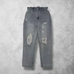 WORKS デニムパンツ サイズ64-91 ダメージ ウエストゴム ハイウエストのサムネイル