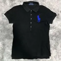 RALPH LAUREN】ビッグポニー 刺繍 ナンバリング ポロシャツ 黒紫