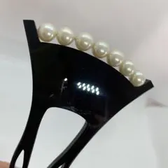 020304 結婚式　樹脂　鼈甲黒甲風　パール　バチ型　かんざし