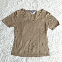 【NATURAL BEAUTY BASIC】VネックニットTシャツ(M)キャメル