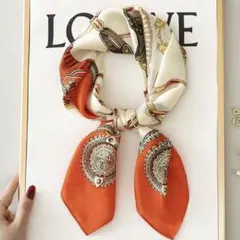 スカーフ 大判 高見え ヘアアレンジ オレンジ 花柄 バンダナ バッグ 装飾
