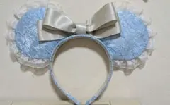 水色リボン付きミニーマウス風カチューシャ