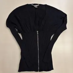 SPORTMAX ジップニットカーディガン 黒 S リブ切替 美シルエット