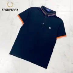 美品フレッドペリー ロゴ刺繍ポロシャツ 半袖 ブラック サイズM*CD657
