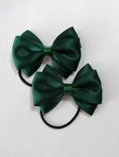 ダークグリーン リボン型ヘアゴム 2個セット