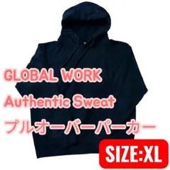【XLサイズ】GLOBAL WORK スウェットパーカー ブラック 袖ロゴ刺繍