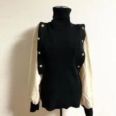 SHEIN シーイン メタルボタン ハイネックニットドッキング ブラウス