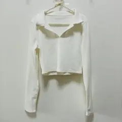 SHEIN ホワイト クロップド長袖 Tシャツ 丈短め
