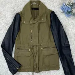 ザラ ライダースジャケット 袖ラムレザー 切替 ジップアップ ゴールド金具