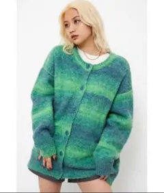 LAGUA GEM ミックスオーバーカーディガン グリーン